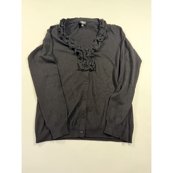 Talbots Petite Women’s Small Black Ruffle Cardigan Sweater Button Front Classic - Picture 1 of 6